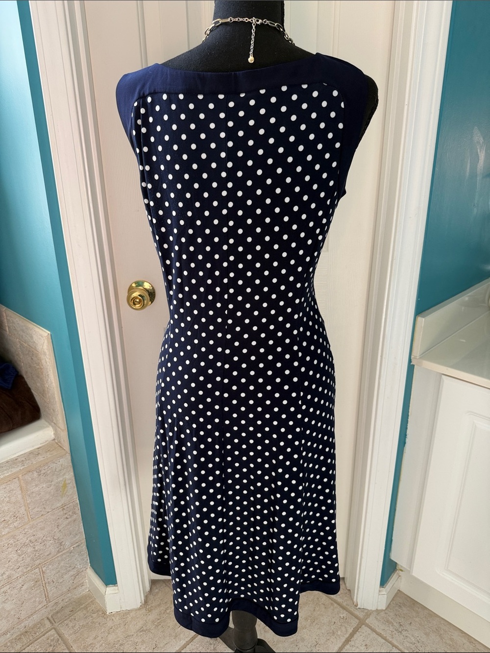 Chaps Navy and White Polka Dot Midi Dress - Picture 5 of 6